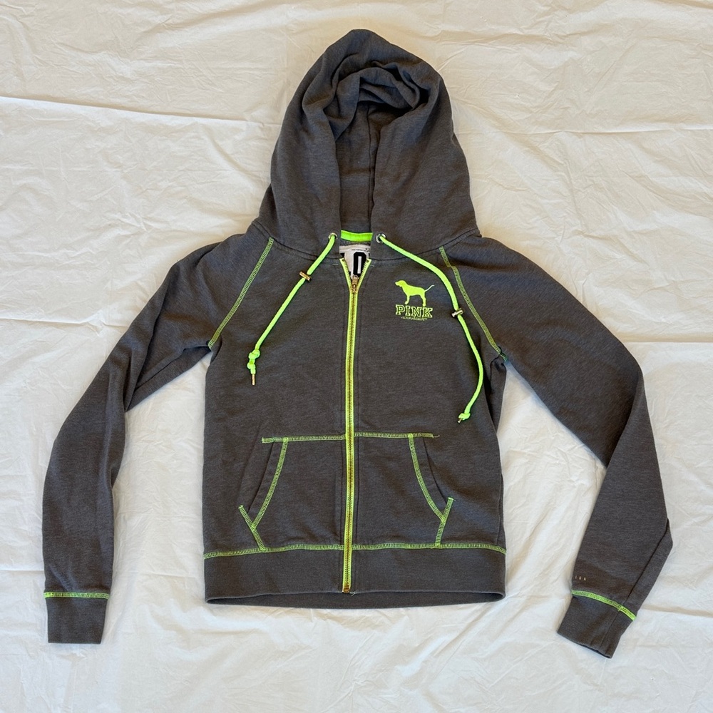Victoria's Secret Gray and Green Love Pink Hoodie